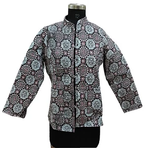 Chaqueta acolchada reversible con estampado de bloques de mano Chaqueta floral de algodón India Vintage - Imagen 1 de 5