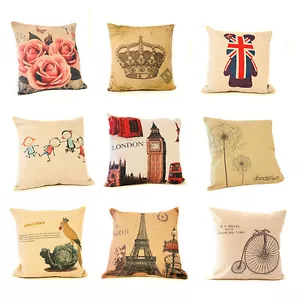 Tapestry Cushion Pillow Throw Cover Linen Burlap 18" x 18" Vintage 10 DESIGNS - Picture 1 of 11