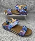 Heavenly Feet Nadia Navy Floral Wedge Leather Sandals Size 7 Eu 41