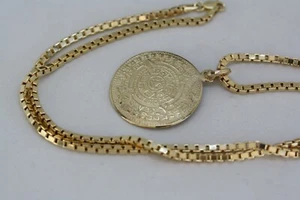 Collana messicana Azteco Maya calendario Inca 14 carati catena oro massiccio 22" ciondolo 10 carati - Foto 1 di 12