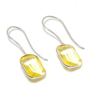 Faceted Citrine Gemstone Handmade 925 Sterling Silver Jewelry Earrings 1.18" s28 - Picture 1 of 7
