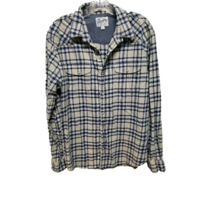 Lucky Brand Men Western Shirt Size L Beige Blue Plaid Pearl Snaps Long Sleeves - Picture 1 of 10