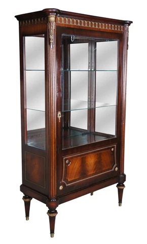 Vintage French Louis XVI Mahogany Curio China Display Cabinet Vitrine Ormolu 67" Cover