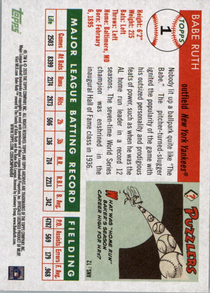 2020 Topps Archives Baseball Main Set Cards #1 to #160 Rookies and Veterans - Image 1 of 1