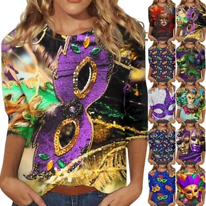 3/4 Sleeve Shirts For Women Print Tees Blouses Casual Plus Size Basic Tops - Picture 1 of 42