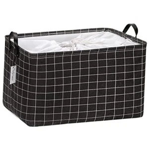 Extra Large Canvas Fabric Storage Basket XL/22 x 15 x 13"/1-Pack Black Grid - Picture 1 of 8