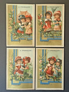 Lot de 4 Chromos - Les loisirs - Fillettes la lecture Le Volant Pygmalion Paris - Picture 1 of 2