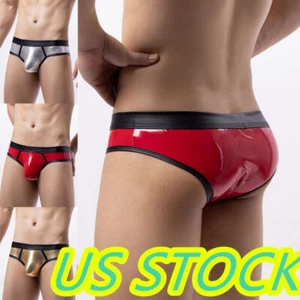 Men~Patent Leather Wetlook Pouch Briefs Underwear Sexy Low Rise Thong Underpant - Picture 1 of 39