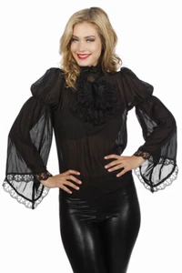 Gothic-Bluse mit Jabot schwarz transparent Choffon Karneval Fasching Halloween  - Bild 1 von 1