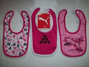 Puma Bavaglini Set 3 Pezzi Bambina Firmato Design Cuore Rosa Nuovo - Foto 1 di 4
