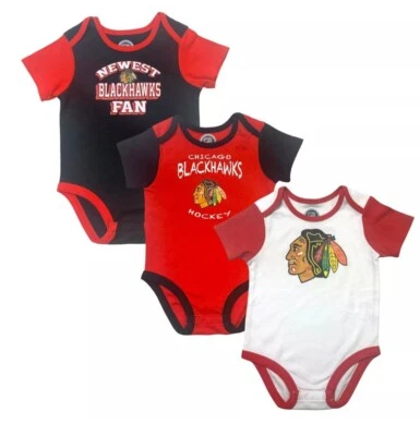 NHL Chicago Blackhawks 12 Months Baby Boy's One-Piece Bodysuit 3pk Set - Image 1 of 4