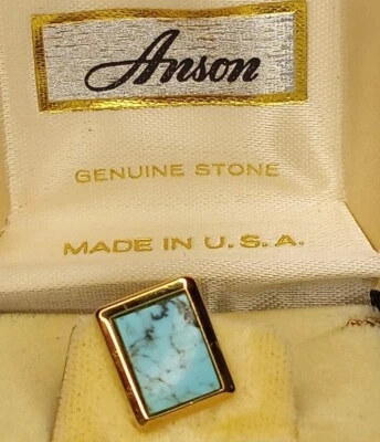 Vintage MCM ANSON Turquoise Square Tie Pin Tack in Original Box - Image 1 of 4