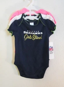NWT Gerber Seattle Seahawks Infant Girls Bodysuits 3-Pack 3/6M Navy/Pink/White - Picture 1 of 3