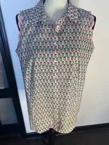 Talbots NWT Women's Scallop Sleeveless Non-iron Shirt Dancing Pinneapples Sz. 10 - Picture 1 of 9