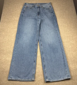 American Eagle Skater Jeans Womens Size 12 Long Blue Denim Baggy Wide Leg 32x33 - Picture 1 of 17