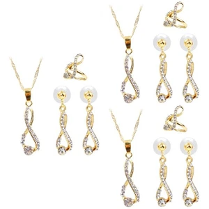 3 stücke Kristall Anhänger Halskette Ring Ohrringe Drei Teil Set - Bild 1 von 12