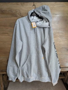Carhartt Work Hoodie Mens L Tall Light Gray Loose Fit Midweight Graphic Sleeve - Picture 1 of 4