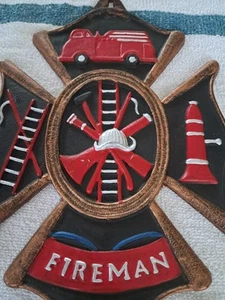 Fireman Cast Iron Metal Wall Plaque 11.5 Inch Sign Rescue Decor Fire Fighter  - Picture 1 of 5