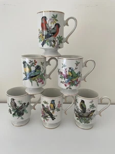 Vintage Royal Crown Pedestal Coffee Tea Cup Mug Songbirds Flowers Gold Rimmed - Picture 1 of 12