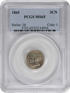 1865 Three Cent Nickel MS65 PCGS - Picture 1 of 2