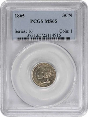 1865 Three Cent Nickel MS65 PCGS - Image 1 of 2