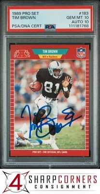1989 PRO SET #183 TIM BROWN RC RAIDERS HOF PSA 10 DNA AUTO 10 - Image 1 of 2