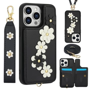 Crossbody Wrist Strap Flip Leather Wallet Phone Cover For iPhone 16 15 14 13 12 - Picture 1 of 15