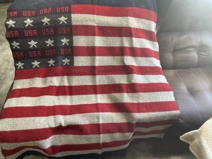 WOOLRICH Vintage Wool Blanket Red White Blue Striped American Flag USA GUC - Picture 1 of 11