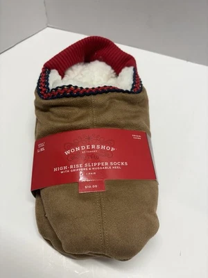 Wondershop High Rise Slipper Socks Brown Christmas Socks Size L/XL W/ Grippers - Image 1 of 4