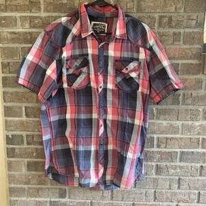 BKE Vintage 1967 Shirt Men XL Plaid Athletic Fit Snap Button Buckle Short Sleeve - Picture 1 of 3