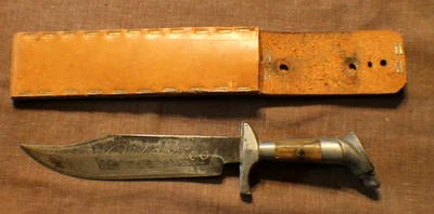 Cuchillo Bowie México Grabado Vintage Con Funda 12 Pulgadas Años 1940/1950 (Ver Estado.) Foto 1 de 4