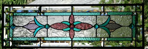 Stained Glass Transom window hanging 32 1/4 X 11  incl hooks   ZincFrame Cover