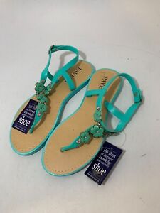 Pavers Womens Teal Floral Jewelled T-Bar Ankle Strap Sandals UK 6 #GL