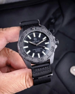 Deep Blue DayNight Stealth Ops Black Carbon Case Diver Automatic NH35 44mm Watch - Picture 1 of 7