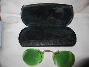 Vintafe goldfarbene Metalldraht grüne Linse Polaroid Clip auf Sonnenbrille mit Etui - Bild 1 von 14