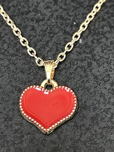 Heart Red Enamel Charm Tibetan Gold 18" Necklace D-749 *4* - Picture 1 of 4