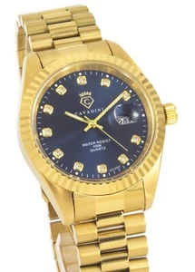 Cavadini Herrenuhr Leonardo CV-332J Datum massiv Edelstahl Zikonia gold-blau - Bild 1 von 5