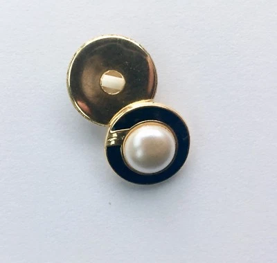 22mm 5x Pearl & Black Enamel Round Shank Buttons Vintage Dress 2 Part - Image 1 of 4