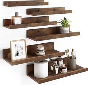 6 Floating Shelf Set Wall Mounted Shelves Home Decor Picture Ledge Shelves Brown - Picture 1 of 7