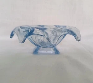 Vintage Art Deco Bagley blue glass Equinox vase posy bowl 6.5 in - Picture 1 of 3