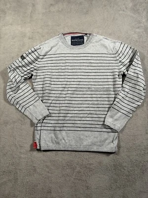Superdry Sweater Womens Large Gray Striped Pullover Tight Knit Long Sleeves Thin - Image 1 of 4