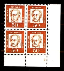 BUND bed. Deutsche (y) 50 Pf. **, Mi. 356 - Eckrand-Vierer u.r., Formnummer 2 - Picture 1 of 1