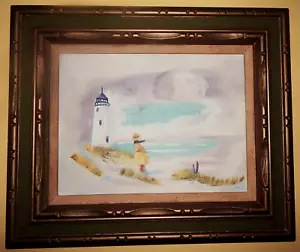 girl on the shore oil painting - signed - framed. - Picture 1 of 2