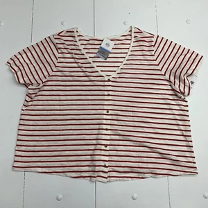 Old Navy Womens Red Striped Short Sleeve Button Up Size 3X - Picture 1 of 6