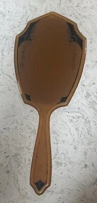 Art Deco Celluloid Hand Mirror Beveled Glass Amber Vanity 1920’s - Image 1 of 4