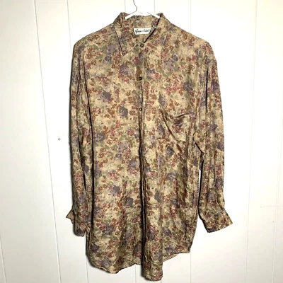 Blusa Jane Ashley Mujer Pequeña Seda Con Botones Manga Larga Arte Abstracto Foto 1 de 4