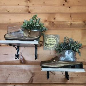 Liz Claiborne Harbin Slide On Flex Bit Mules Square Toe Shoes Gold Leather Sz 9M - Picture 1 of 10