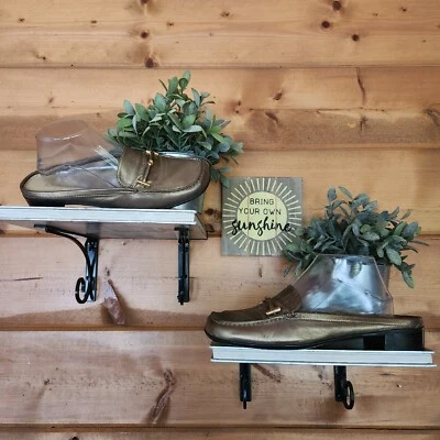 Liz Claiborne Harbin Slide On Flex Bit Mules Square Toe Shoes Gold Leather Sz 9M - Image 1 of 4