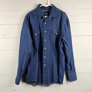 Camicia Vintage Wrangler Denim Perla Snap Uomo 18x36 Manica Lunga Blu - Foto 1 di 8