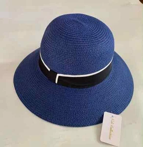 Sun Hat Beige Church Congregation Women's Paper Straw Black White Ribbon - Picture 1 of 9
